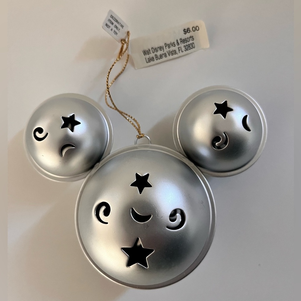 Disney Parks Silver Mickey Mouse Bell Ornament~Disney Mickey Ears MetalOrnament